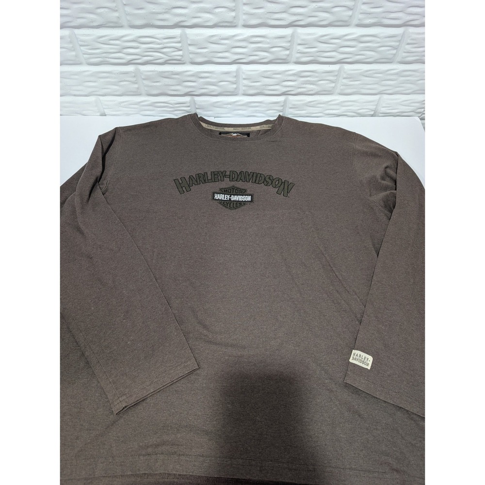 Vintage Y2K Harley-Davidson Mens Long Sleeve T-Shirt Brown Logo Size 2XL